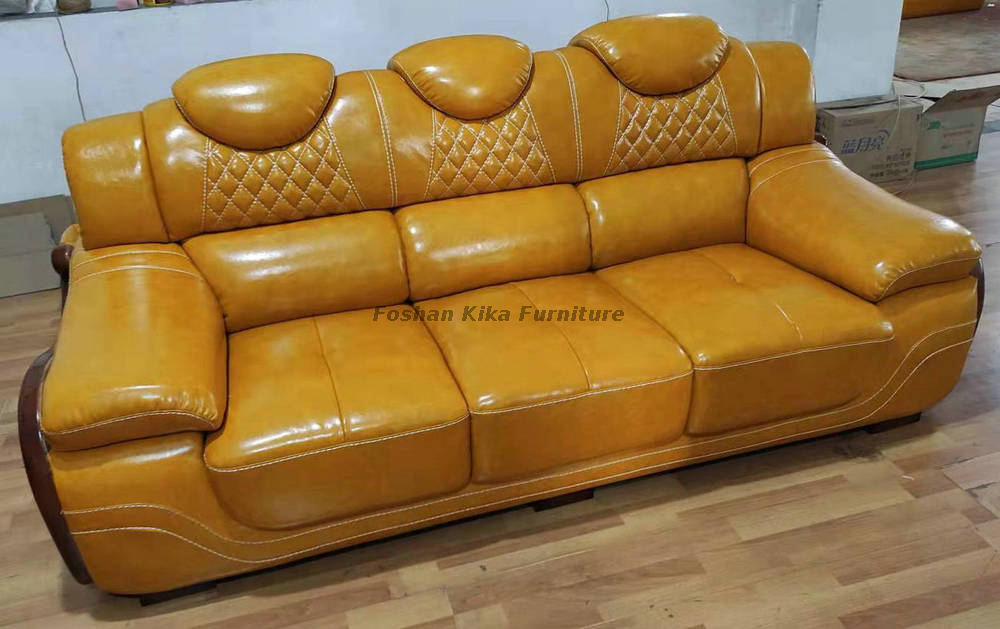 Er Yellow Leather Sofa Foshan, Mustard Yellow Leather Furniture